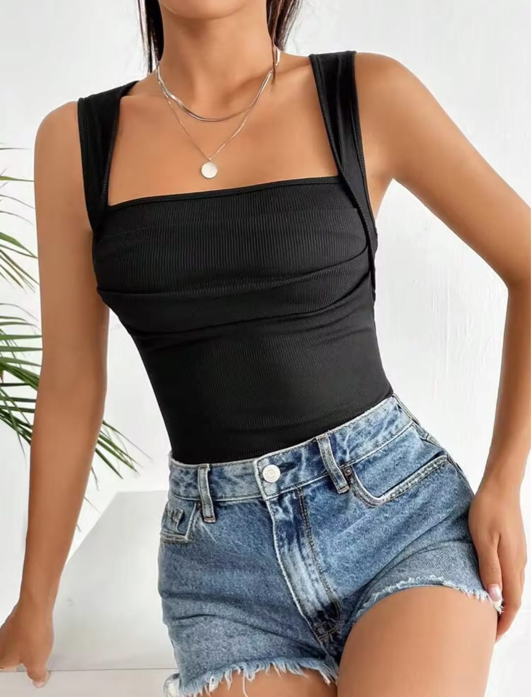 EMERY ROSE Solid Ribbed Knit Tank Bodysuit